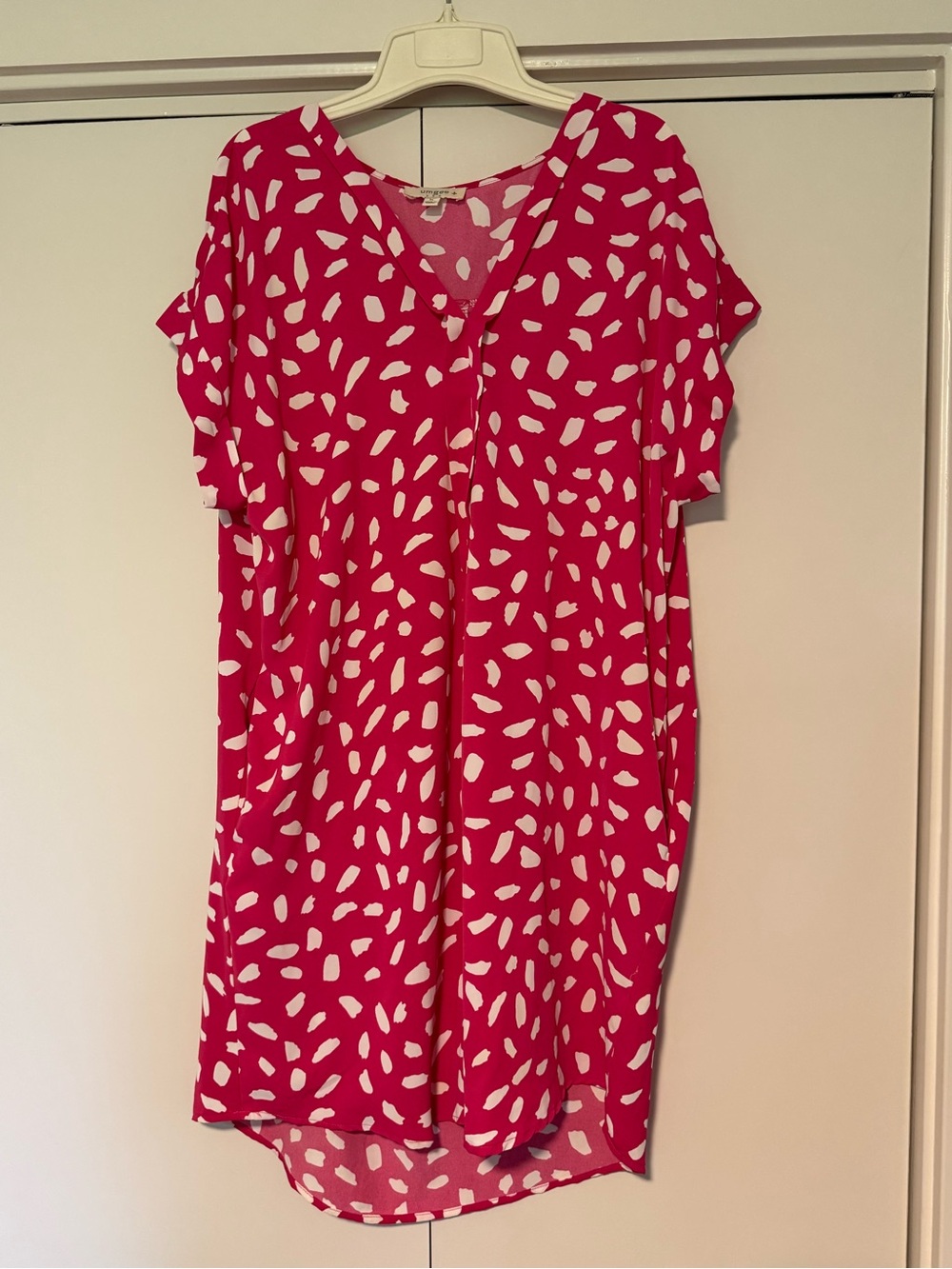 Umgee Pink and White Printed High-Low V-Neck Dress